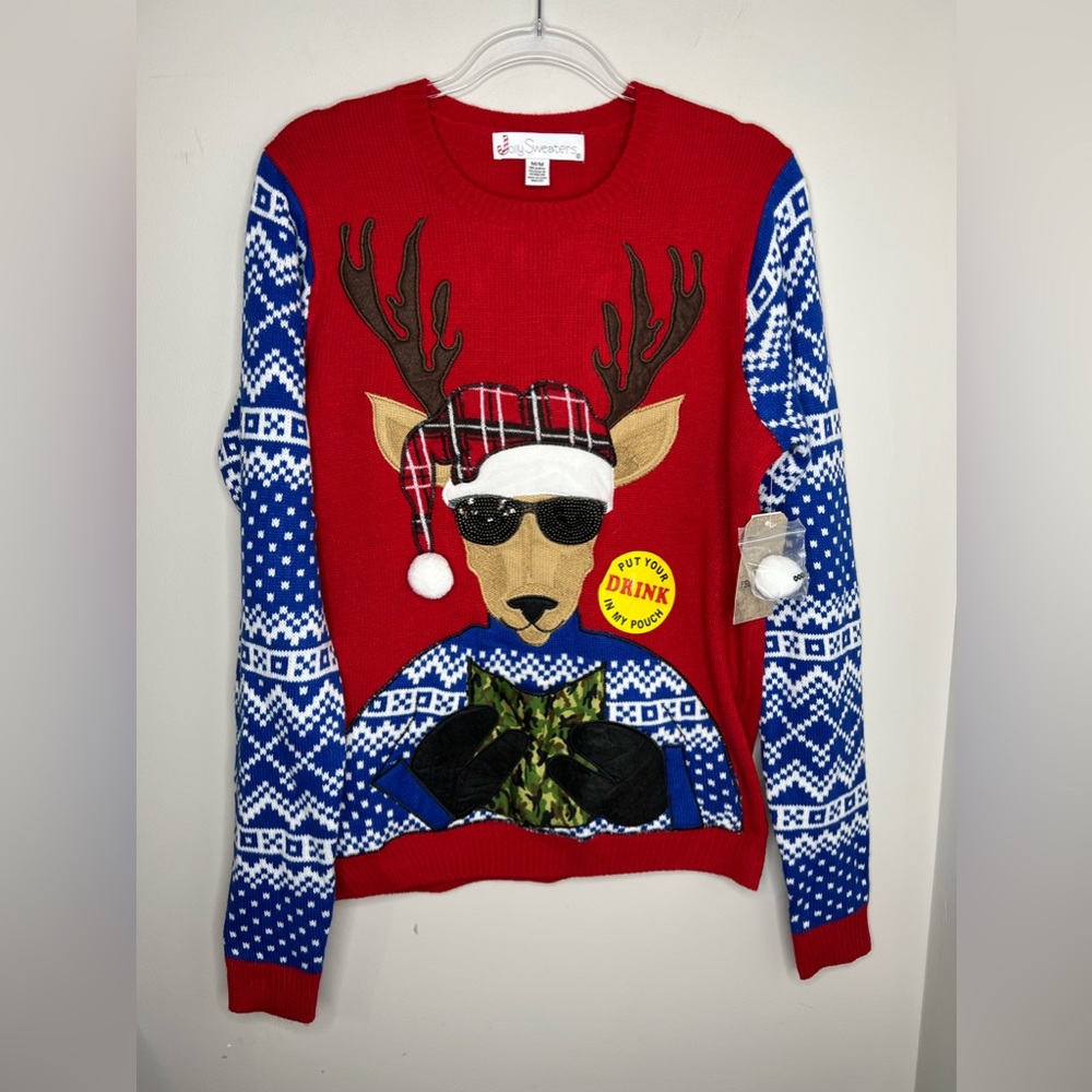 New! NWT. Christmas party/ugly sweater, deer, Camo, holiday festive! Medium.